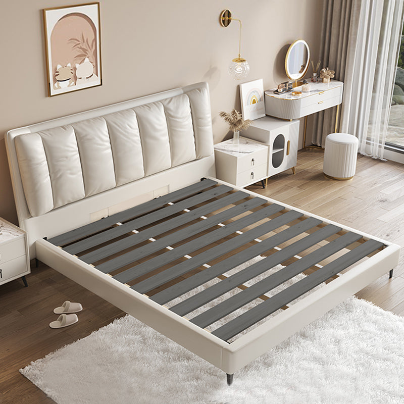 Moderno legno a pannello bianco in legno e cornice da letto imbottita, alto 42,5 "