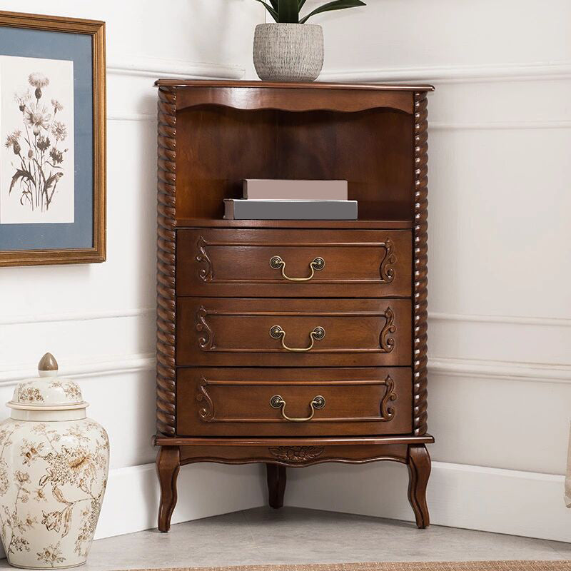 Hedendaagse massieve houten hoekkist, bruine accentkist met planken