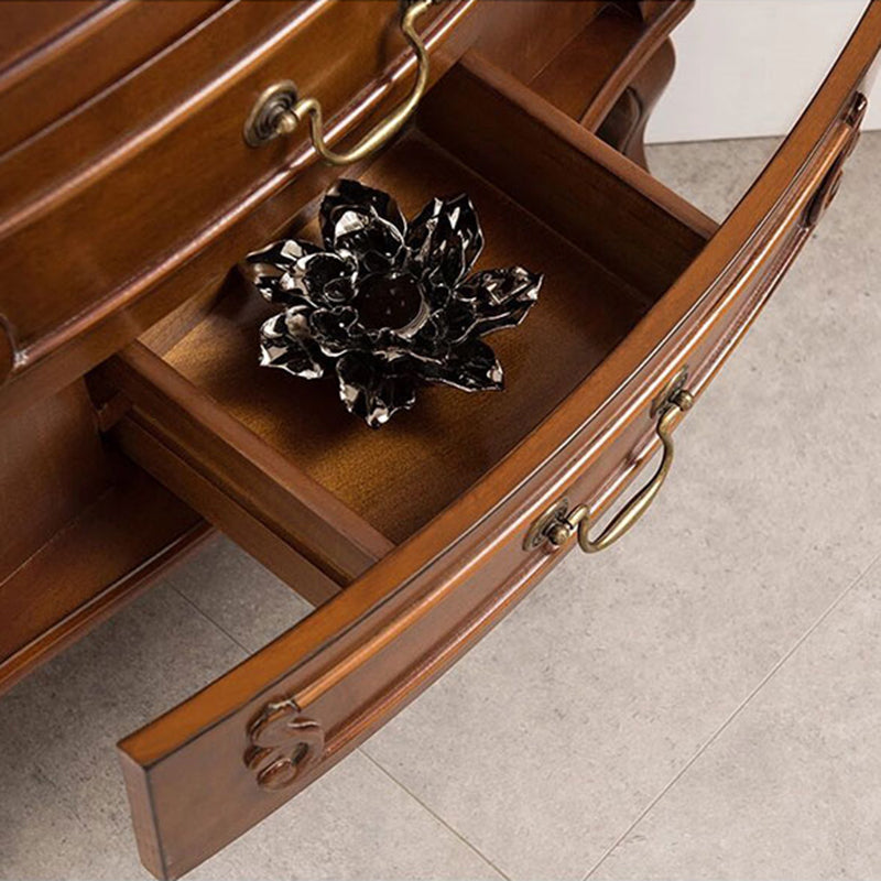 Hedendaagse massieve houten hoekkist, bruine accentkist met planken