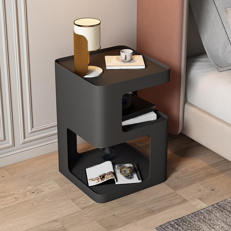 Square Tray Slate Top Side Table 21.65" Tall Metal Abstract Base End Table