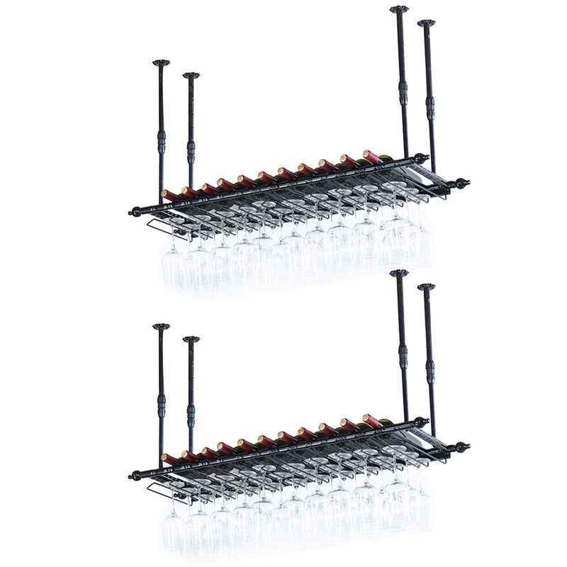 Botella de vino colgante de metal y rejilla de vidrio de vino industrial Casa de vidrio en negro y latón