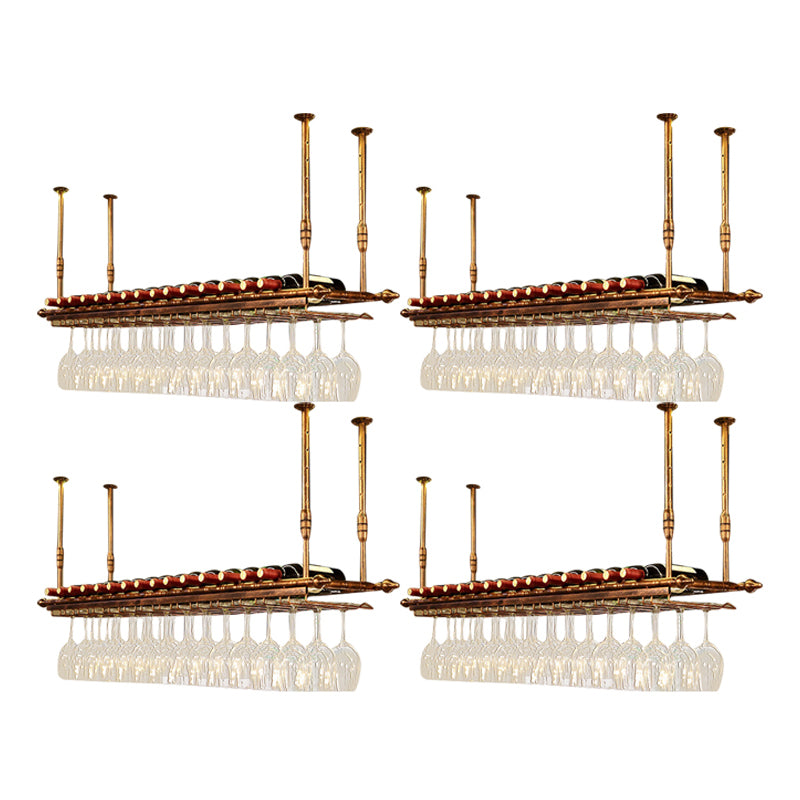 Bottiglia di vino sospesa in metallo e portabicchiere vetro in vetro industriale in nero e ottone