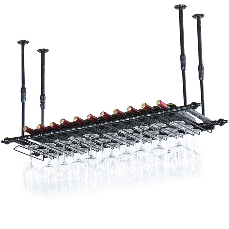 Botella de vino colgante de metal y rejilla de vidrio de vino industrial Casa de vidrio en negro y latón