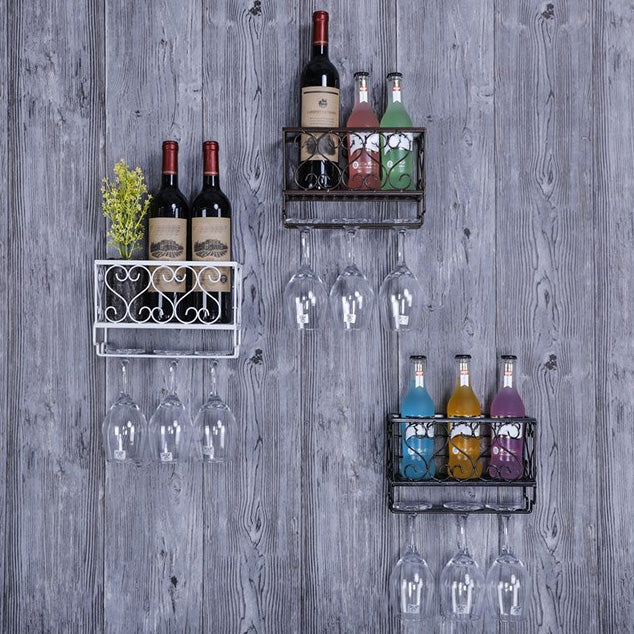 Metal Modern Wine Shelf with Bottle Stemware Holder Wall Mounted Wine Racks Clearhalo 'furn' 'furn_wine_racks' 'Furniture' 'Kitchen & Dining Furniture' 'Wine Racks' 'wine_racks' 5874968
