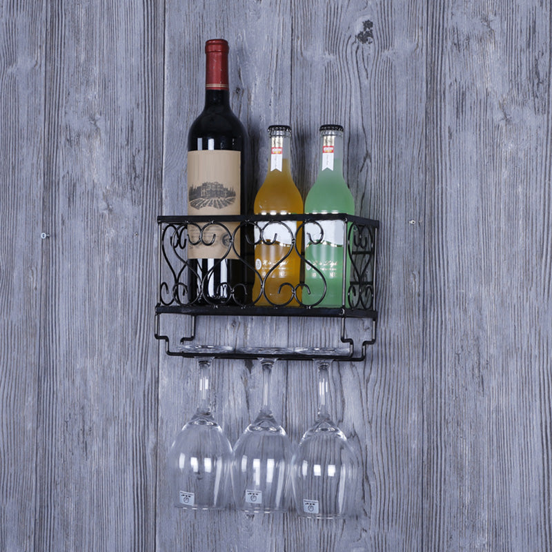 Metal Modern Wine Shelf with Bottle Stemware Holder Wall Mounted Wine Racks 9.8"L x 3.9"W x 6.7"H Black 1 Piece Clearhalo 'furn' 'furn_wine_racks' 'Furniture' 'Kitchen & Dining Furniture' 'Wine Racks' 'wine_racks' 5874969