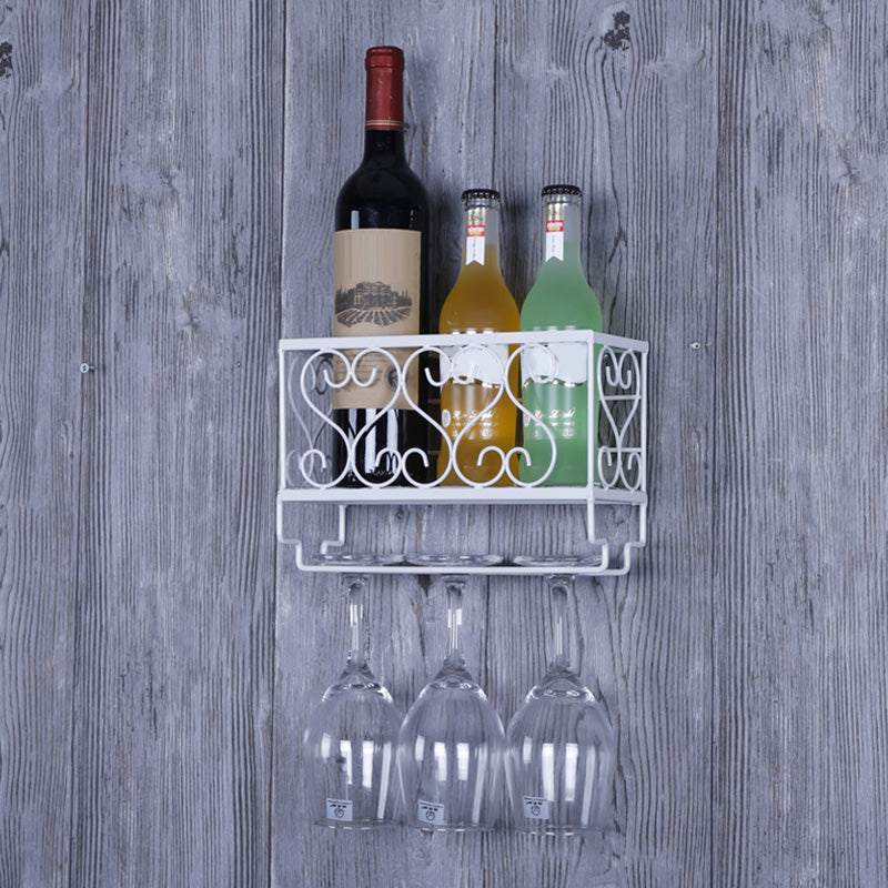 Metal Modern Wine Shelf with Bottle Stemware Holder Wall Mounted Wine Racks 9.8"L x 3.9"W x 6.7"H White 1 Piece Clearhalo 'furn' 'furn_wine_racks' 'Furniture' 'Kitchen & Dining Furniture' 'Wine Racks' 'wine_racks' 5874970