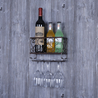 Metal Modern Wine Shelf with Bottle Stemware Holder Wall Mounted Wine Racks 9.8"L x 3.9"W x 6.7"H Coppery 1 Piece Clearhalo 'furn' 'furn_wine_racks' 'Furniture' 'Kitchen & Dining Furniture' 'Wine Racks' 'wine_racks' 5874972