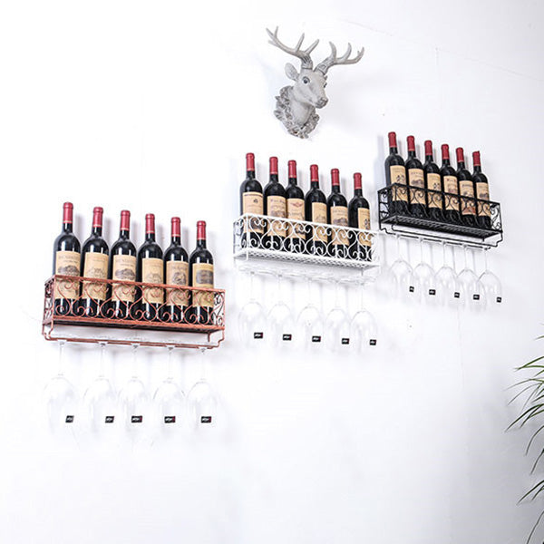 Metal Modern Wine Shelf with Bottle Stemware Holder Wall Mounted Wine Racks Clearhalo 'furn' 'furn_wine_racks' 'Furniture' 'Kitchen & Dining Furniture' 'Wine Racks' 'wine_racks' 5874974