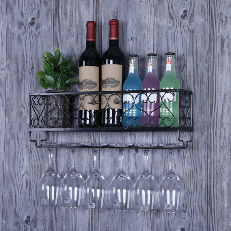 Metal Modern Wine Shelf with Bottle Stemware Holder Wall Mounted Wine Racks 19.7"L x 3.9"W x 6.7"H Black 1 Piece Clearhalo 'furn' 'furn_wine_racks' 'Furniture' 'Kitchen & Dining Furniture' 'Wine Racks' 'wine_racks' 5874975
