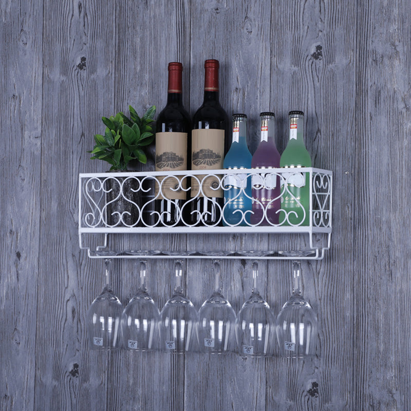 Metal Modern Wine Shelf with Bottle Stemware Holder Wall Mounted Wine Racks 19.7"L x 3.9"W x 6.7"H White 1 Piece Clearhalo 'furn' 'furn_wine_racks' 'Furniture' 'Kitchen & Dining Furniture' 'Wine Racks' 'wine_racks' 5874977
