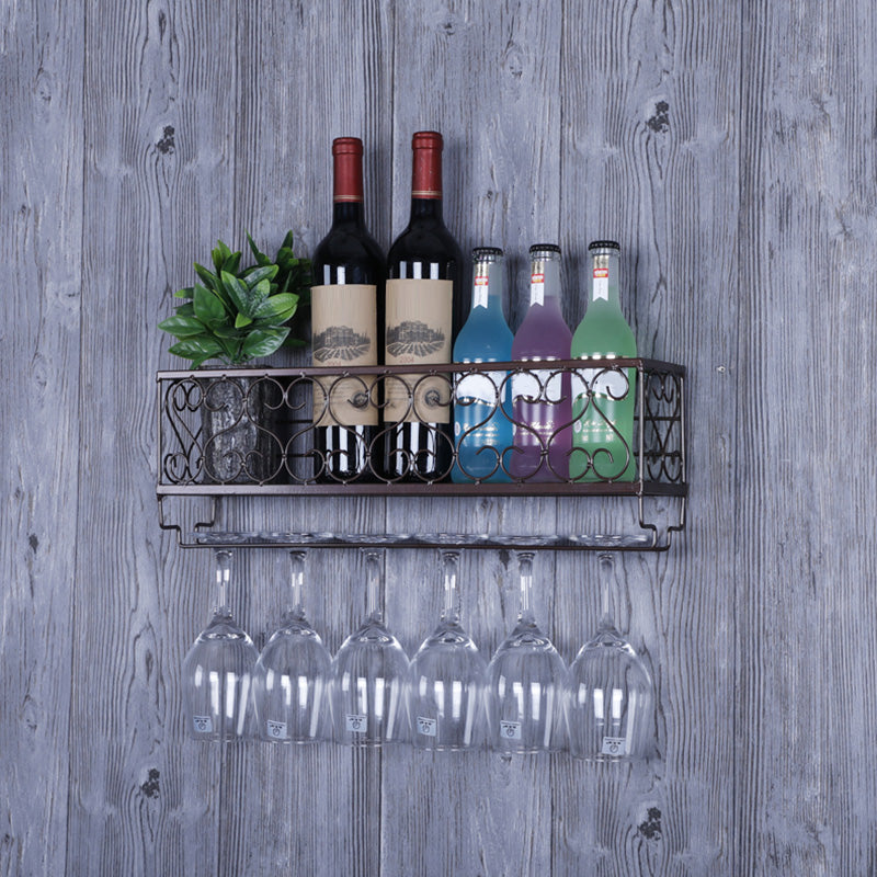 Metal Modern Wine Shelf with Bottle Stemware Holder Wall Mounted Wine Racks 19.7"L x 3.9"W x 6.7"H Coppery 1 Piece Clearhalo 'furn' 'furn_wine_racks' 'Furniture' 'Kitchen & Dining Furniture' 'Wine Racks' 'wine_racks' 5874978