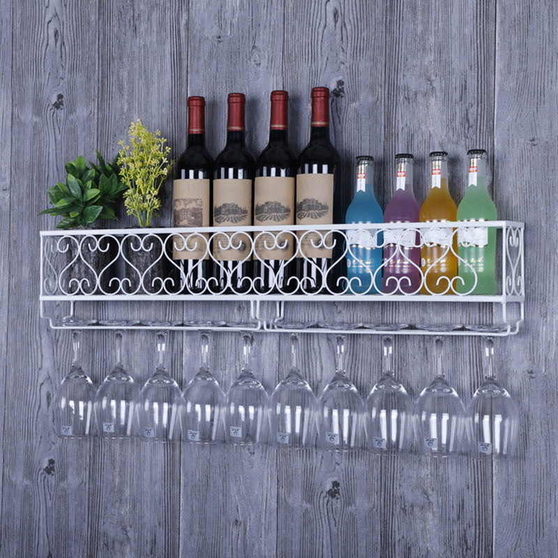 Metal Modern Wine Shelf with Bottle Stemware Holder Wall Mounted Wine Racks 31.5"L x 3.9"W x 6.7"H White 1 Piece Clearhalo 'furn' 'furn_wine_racks' 'Furniture' 'Kitchen & Dining Furniture' 'Wine Racks' 'wine_racks' 5874982