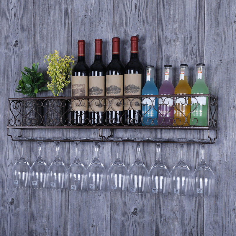 Metal Modern Wine Shelf with Bottle Stemware Holder Wall Mounted Wine Racks 31.5"L x 3.9"W x 6.7"H Coppery 1 Piece Clearhalo 'furn' 'furn_wine_racks' 'Furniture' 'Kitchen & Dining Furniture' 'Wine Racks' 'wine_racks' 5874985