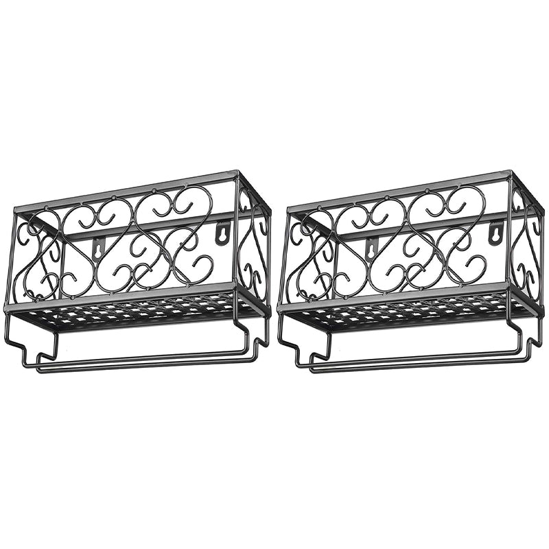 Metal Modern Wine Shelf with Bottle Stemware Holder Wall Mounted Wine Racks 9.8"L x 3.9"W x 6.7"H Black 2 Piece Set Clearhalo 'furn' 'furn_wine_racks' 'Furniture' 'Kitchen & Dining Furniture' 'Wine Racks' 'wine_racks' 5874987