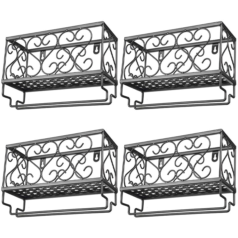 Metal Modern Wine Shelf with Bottle Stemware Holder Wall Mounted Wine Racks 9.8"L x 3.9"W x 6.7"H Black 4 Piece Set Clearhalo 'furn' 'furn_wine_racks' 'Furniture' 'Kitchen & Dining Furniture' 'Wine Racks' 'wine_racks' 5874992