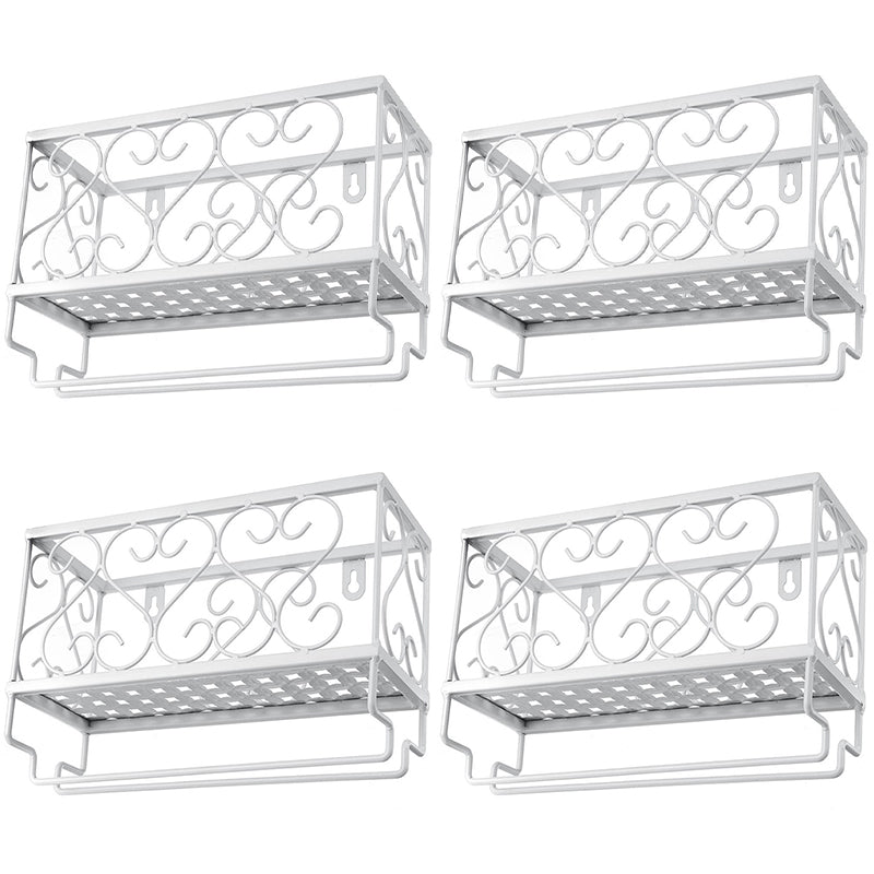 Metal Modern Wine Shelf with Bottle Stemware Holder Wall Mounted Wine Racks 9.8"L x 3.9"W x 6.7"H White 4 Piece Set Clearhalo 'furn' 'furn_wine_racks' 'Furniture' 'Kitchen & Dining Furniture' 'Wine Racks' 'wine_racks' 5874994
