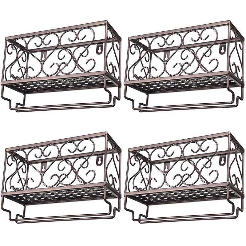 Metal Modern Wine Shelf with Bottle Stemware Holder Wall Mounted Wine Racks 9.8"L x 3.9"W x 6.7"H Coppery 4 Piece Set Clearhalo 'furn' 'furn_wine_racks' 'Furniture' 'Kitchen & Dining Furniture' 'Wine Racks' 'wine_racks' 5874997