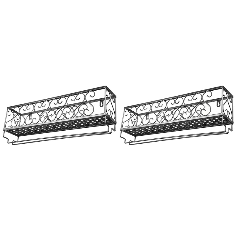 Metal Modern Wine Shelf with Bottle Stemware Holder Wall Mounted Wine Racks 19.7"L x 3.9"W x 6.7"H Black 2 Piece Set Clearhalo 'furn' 'furn_wine_racks' 'Furniture' 'Kitchen & Dining Furniture' 'Wine Racks' 'wine_racks' 5874998