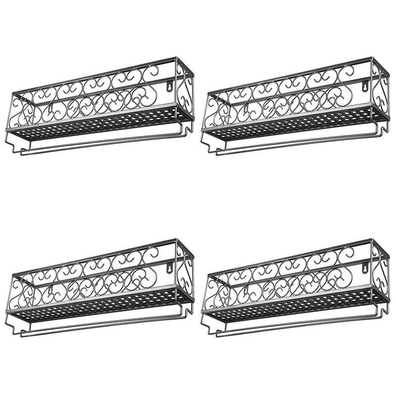 Metal Modern Wine Shelf with Bottle Stemware Holder Wall Mounted Wine Racks 19.7"L x 3.9"W x 6.7"H Black 4 Piece Set Clearhalo 'furn' 'furn_wine_racks' 'Furniture' 'Kitchen & Dining Furniture' 'Wine Racks' 'wine_racks' 5874999