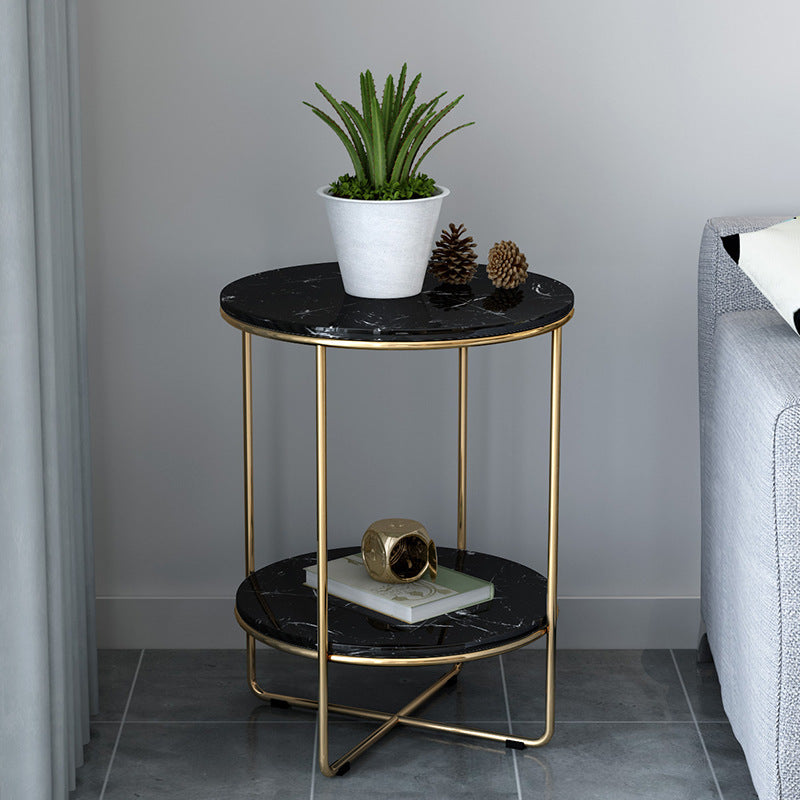 23.62 "Cama de altura Mesa de mármol nocturna con 2 estantes