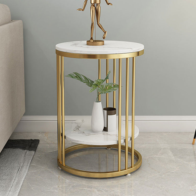 Faux Marble Accent Table Nightstand 21.65" Tall Glam Bedside Cabinet with 2 Shelves 16"L x 16"W x 22"H Gold 1 Piece Clearhalo 'Bedroom Furniture' 'furn' 'furn_night_stand' 'Furniture' 'night_stand' 'Nightstands' 5875649