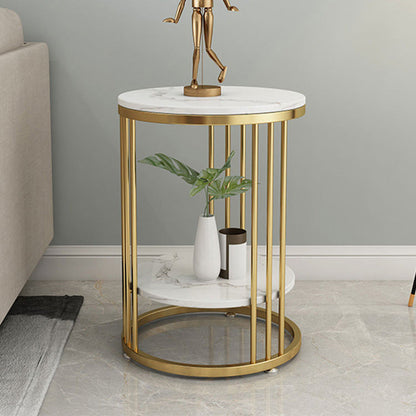 Faux Marble Accent Table Nightstand 21.65" Tall Glam Bedside Cabinet with 2 Shelves 16"L x 16"W x 22"H Gold 1 Piece Clearhalo 'Bedroom Furniture' 'furn' 'furn_night_stand' 'Furniture' 'night_stand' 'Nightstands' 5875649