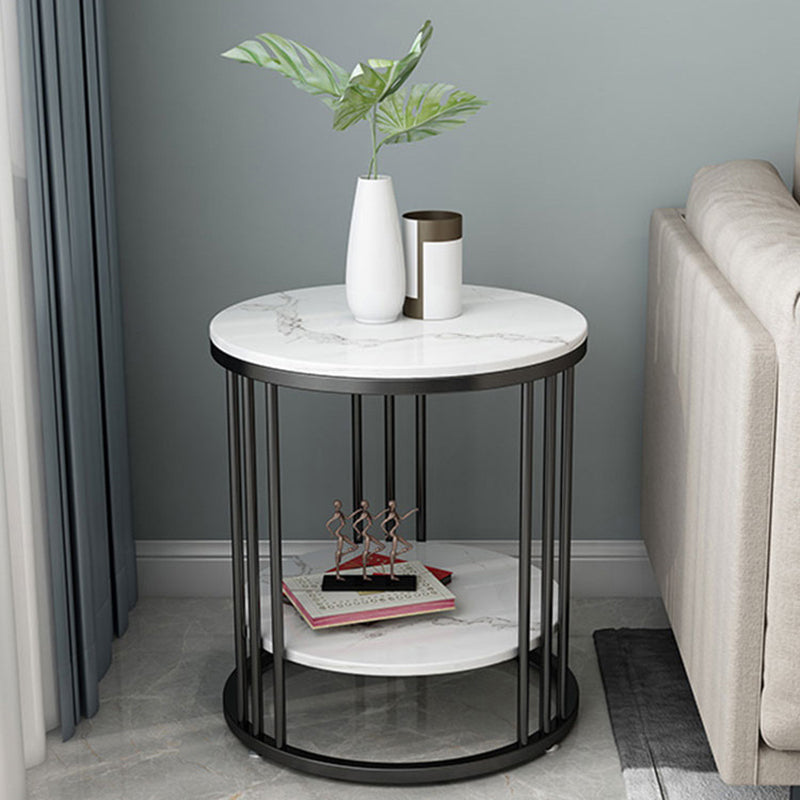Faux Marble Accent Table Nightstand 21.65" Tall Glam Bedside Cabinet with 2 Shelves 20"L x 20"W x 22"H Black 1 Piece Clearhalo 'Bedroom Furniture' 'furn' 'furn_night_stand' 'Furniture' 'night_stand' 'Nightstands' 5875652