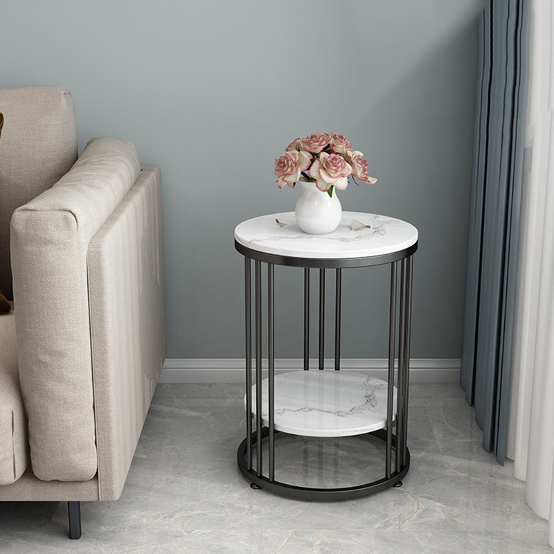 Faux Marble Accent Table Nightstand 21.65" Tall Glam Bedside Cabinet with 2 Shelves Clearhalo 'Bedroom Furniture' 'furn' 'furn_night_stand' 'Furniture' 'night_stand' 'Nightstands' 5875653