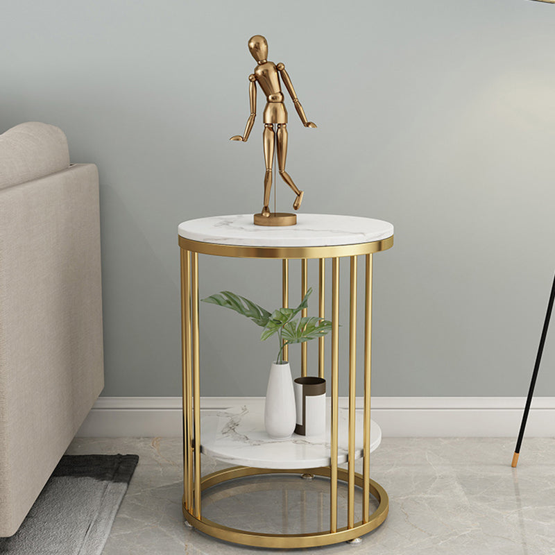 Faux Marble Accent Table Nightstand 21.65" Tall Glam Bedside Cabinet with 2 Shelves Clearhalo 'Bedroom Furniture' 'furn' 'furn_night_stand' 'Furniture' 'night_stand' 'Nightstands' 5875655