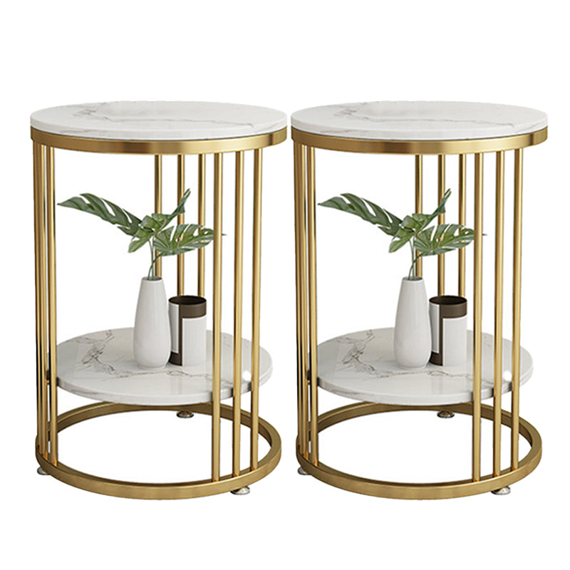 Faux Marble Accent Table Nightstand 21.65" Tall Glam Bedside Cabinet with 2 Shelves 16"L x 16"W x 22"H Gold 2 Piece Set Clearhalo 'Bedroom Furniture' 'furn' 'furn_night_stand' 'Furniture' 'night_stand' 'Nightstands' 5875656