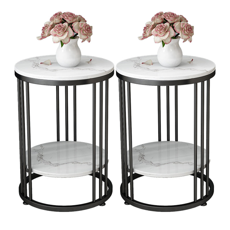 Faux Marble Accent Table Nightstand 21.65" Tall Glam Bedside Cabinet with 2 Shelves 16"L x 16"W x 22"H Black 2 Piece Set Clearhalo 'Bedroom Furniture' 'furn' 'furn_night_stand' 'Furniture' 'night_stand' 'Nightstands' 5875658