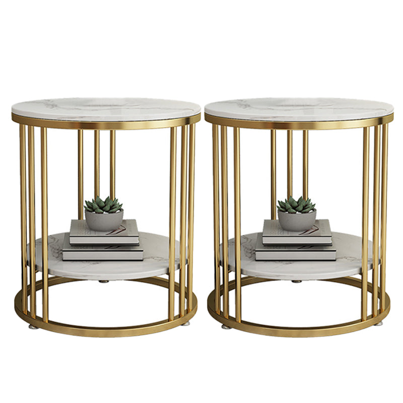 Faux Marble Accent Table Nightstand 21.65" Tall Glam Bedside Cabinet with 2 Shelves 20"L x 20"W x 22"H Gold 2 Piece Set Clearhalo 'Bedroom Furniture' 'furn' 'furn_night_stand' 'Furniture' 'night_stand' 'Nightstands' 5875660