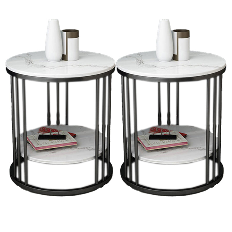 Faux Marble Accent Table Nightstand 21.65" Tall Glam Bedside Cabinet with 2 Shelves 20"L x 20"W x 22"H Black 2 Piece Set Clearhalo 'Bedroom Furniture' 'furn' 'furn_night_stand' 'Furniture' 'night_stand' 'Nightstands' 5875662