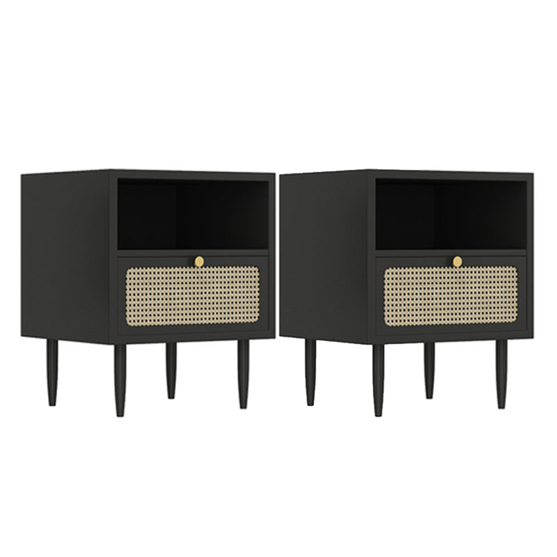 Wicker & Rattan Modern Night Table Solid Wood 2-Drawer Storage Nightstand in Black/White Black 2 Piece Set 1 Clearhalo 'Bedroom Furniture' 'furn' 'furn_night_stand' 'Furniture' 'night_stand' 'Nightstands' 5875667