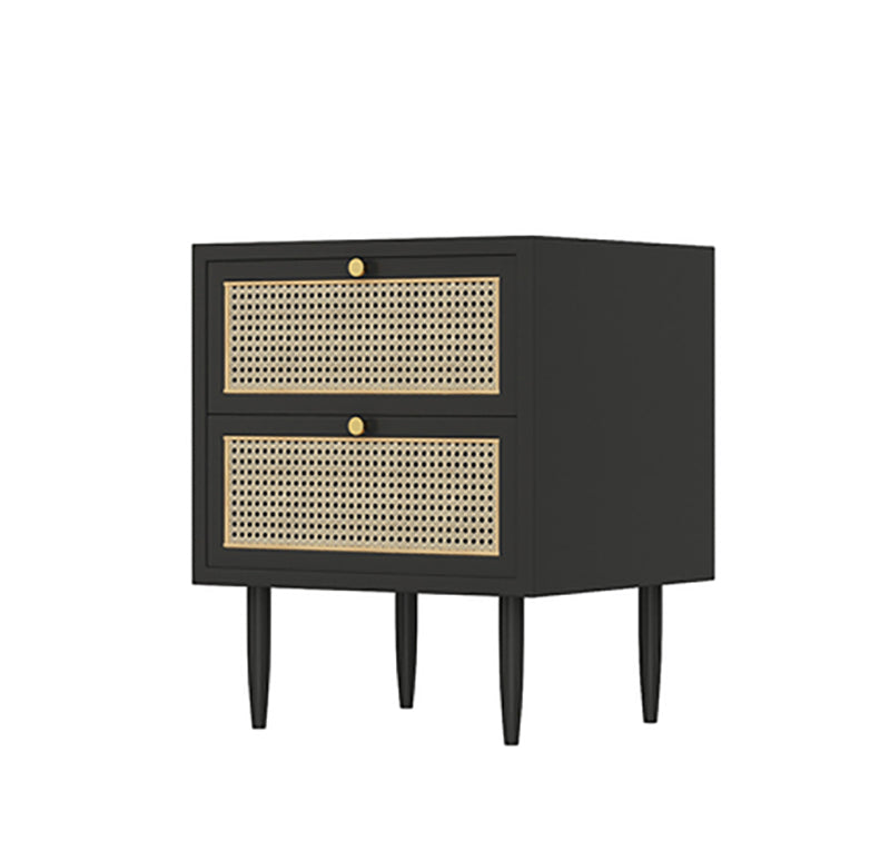 Wicker & Rattan Modern Night Table Solid Wood 2-Drawer Storage Nightstand in Black/White Clearhalo 'Bedroom Furniture' 'furn' 'furn_night_stand' 'Furniture' 'night_stand' 'Nightstands' 5875674