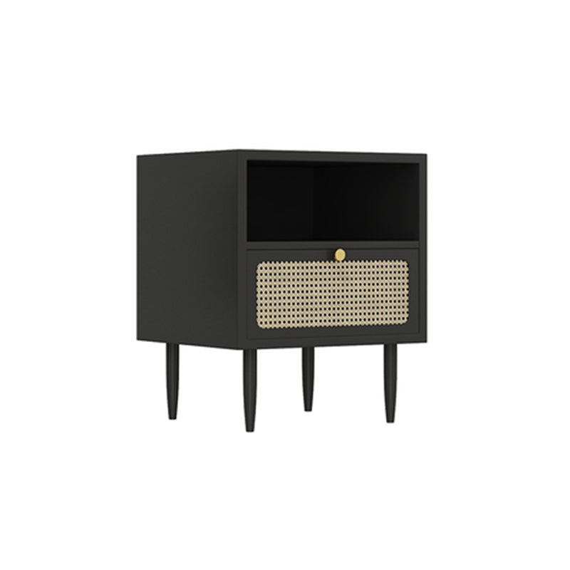 Wicker & Rattan Modern Night Table Solid Wood 2-Drawer Storage Nightstand in Black/White Clearhalo 'Bedroom Furniture' 'furn' 'furn_night_stand' 'Furniture' 'night_stand' 'Nightstands' 5875679
