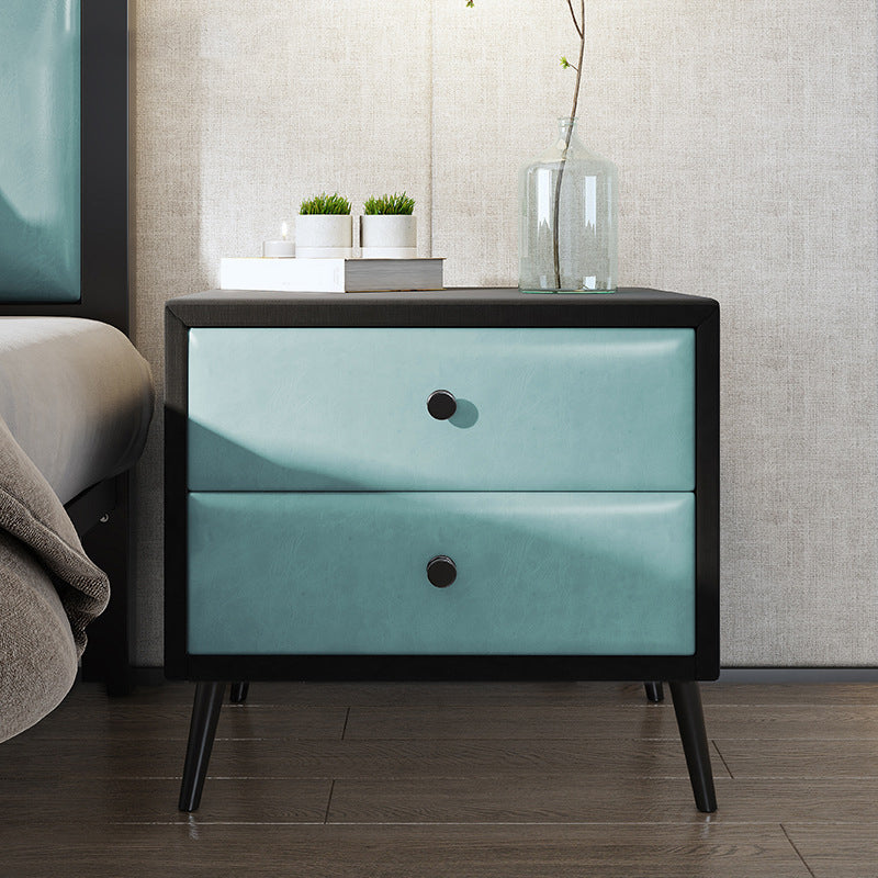 Las patas del gabinete de la cama de cuero falso incluyen 19.69 "mesa de noche de 2 cavadores de alto