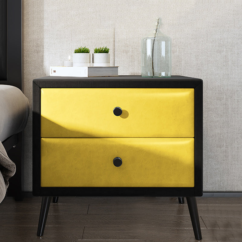 Las patas del gabinete de la cama de cuero falso incluyen 19.69 "mesa de noche de 2 cavadores de alto