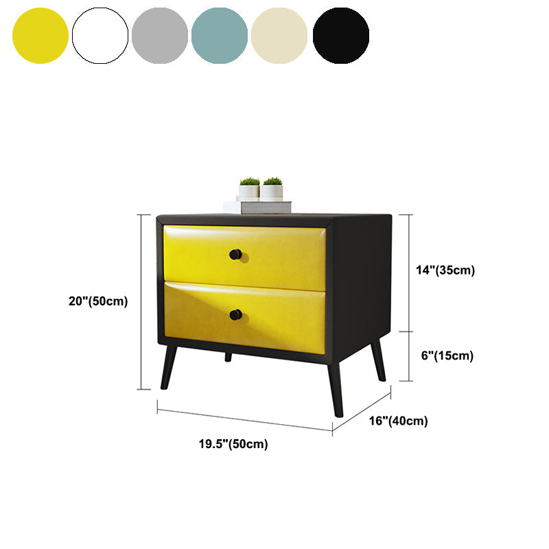 Las patas del gabinete de la cama de cuero falso incluyen 19.69 "mesa de noche de 2 cavadores de alto