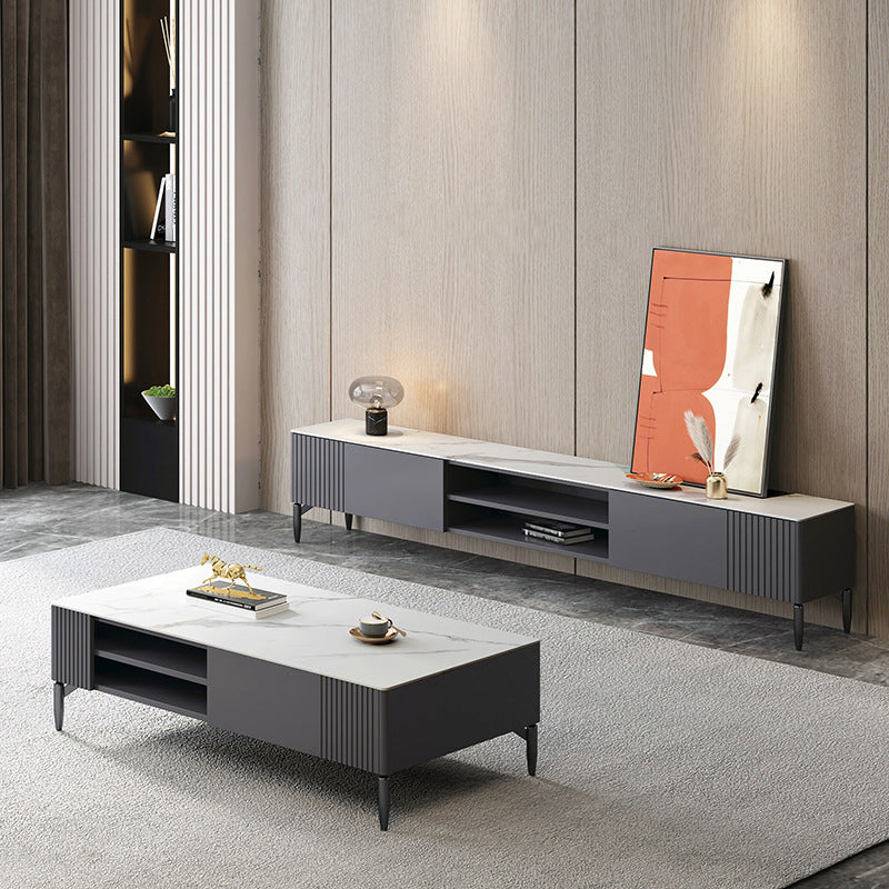 Contemporary TV Stand Stone Marble Top TV Cabinet with Splayed Legs Clearhalo 'furn' 'furn_tv_stands_entertainment_centers' 'Furniture' 'Living Room Furniture' 'TV Stands & Entertainment Centers' 'TV Stands & Media Storage Furniture' 'tv_stands_entertainment_centers' 5876177
