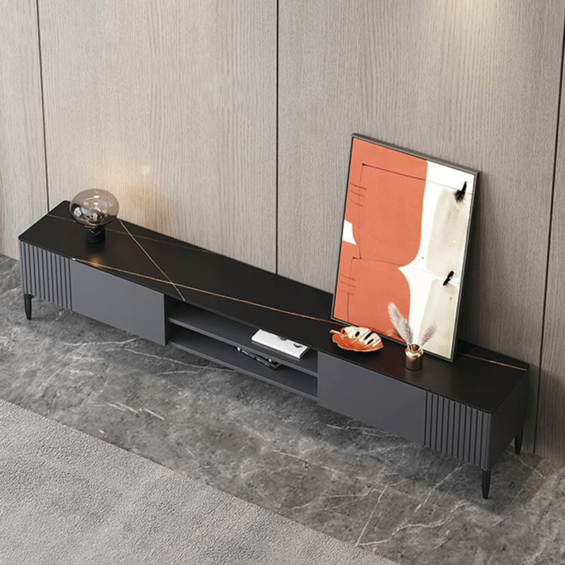Contemporary TV Stand Stone Marble Top TV Cabinet with Splayed Legs 71"L x 12"W x 17"H Black Clearhalo 'furn' 'furn_tv_stands_entertainment_centers' 'Furniture' 'Living Room Furniture' 'TV Stands & Entertainment Centers' 'TV Stands & Media Storage Furniture' 'tv_stands_entertainment_centers' 5876179