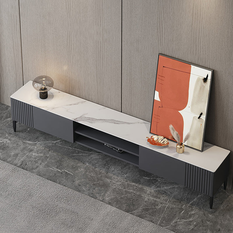 Contemporary TV Stand Stone Marble Top TV Cabinet with Splayed Legs 59"L x 12"W x 17"H White Clearhalo 'furn' 'furn_tv_stands_entertainment_centers' 'Furniture' 'Living Room Furniture' 'TV Stands & Entertainment Centers' 'TV Stands & Media Storage Furniture' 'tv_stands_entertainment_centers' 5876181