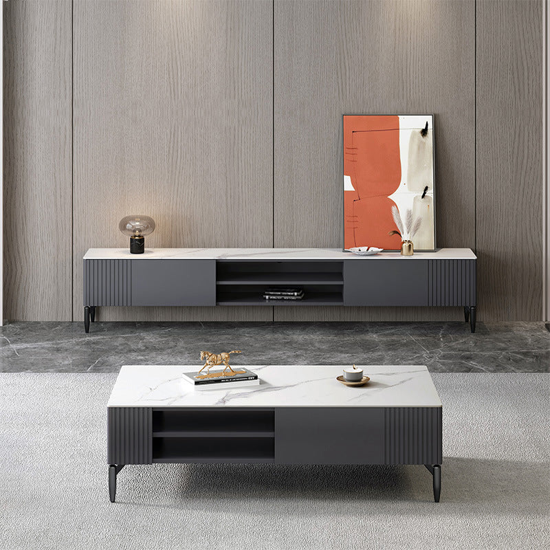 Contemporary TV Stand Stone Marble Top TV Cabinet with Splayed Legs Clearhalo 'furn' 'furn_tv_stands_entertainment_centers' 'Furniture' 'Living Room Furniture' 'TV Stands & Entertainment Centers' 'TV Stands & Media Storage Furniture' 'tv_stands_entertainment_centers' 5876189