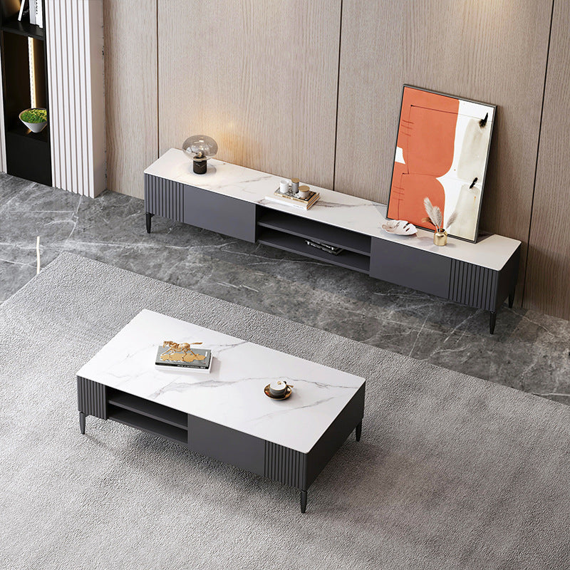 Contemporary TV Stand Stone Marble Top TV Cabinet with Splayed Legs Clearhalo 'furn' 'furn_tv_stands_entertainment_centers' 'Furniture' 'Living Room Furniture' 'TV Stands & Entertainment Centers' 'TV Stands & Media Storage Furniture' 'tv_stands_entertainment_centers' 5876190