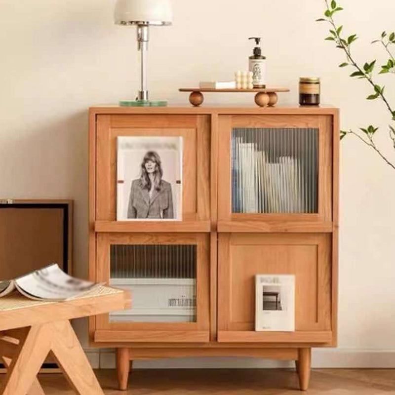 Four Doors Dining Server 36.5"H Simple Style Wood Frame Buffet Server for Dining Room Clear Vertical Glass Clearhalo 'buffet_sideboard' 'Buffets & Sideboards' 'furn' 'furn_buffet_sideboard' 'Furniture' 'Kitchen & Dining Furniture' 5876386