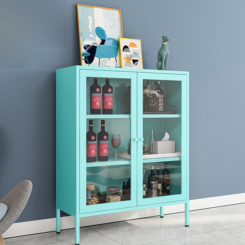 40"H Modern Style Buffet Server Metal Frame 2 Doors Dining Server for Kitchen Blue Glass Clearhalo 'buffet_sideboard' 'Buffets & Sideboards' 'furn' 'furn_buffet_sideboard' 'Furniture' 'Kitchen & Dining Furniture' 5876406