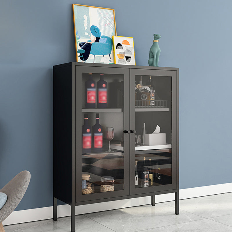 40"H Modern Style Buffet Server Metal Frame 2 Doors Dining Server for Kitchen Black Glass Clearhalo 'buffet_sideboard' 'Buffets & Sideboards' 'furn' 'furn_buffet_sideboard' 'Furniture' 'Kitchen & Dining Furniture' 5876409