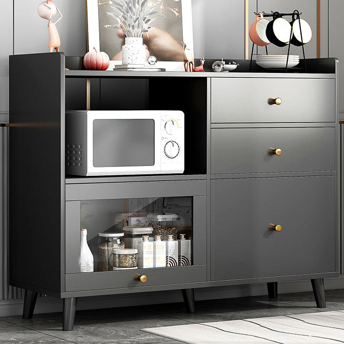 Contemporary Sideboard Cabinet with 3-Drawers One Door Engineered Wood Kitchen Cabinets 31"L x 14"W x 35"H Grey Clearhalo 'buffet_sideboard' 'Buffets & Sideboards' 'furn' 'furn_buffet_sideboard' 'Furniture' 'Kitchen & Dining Furniture' 5876533