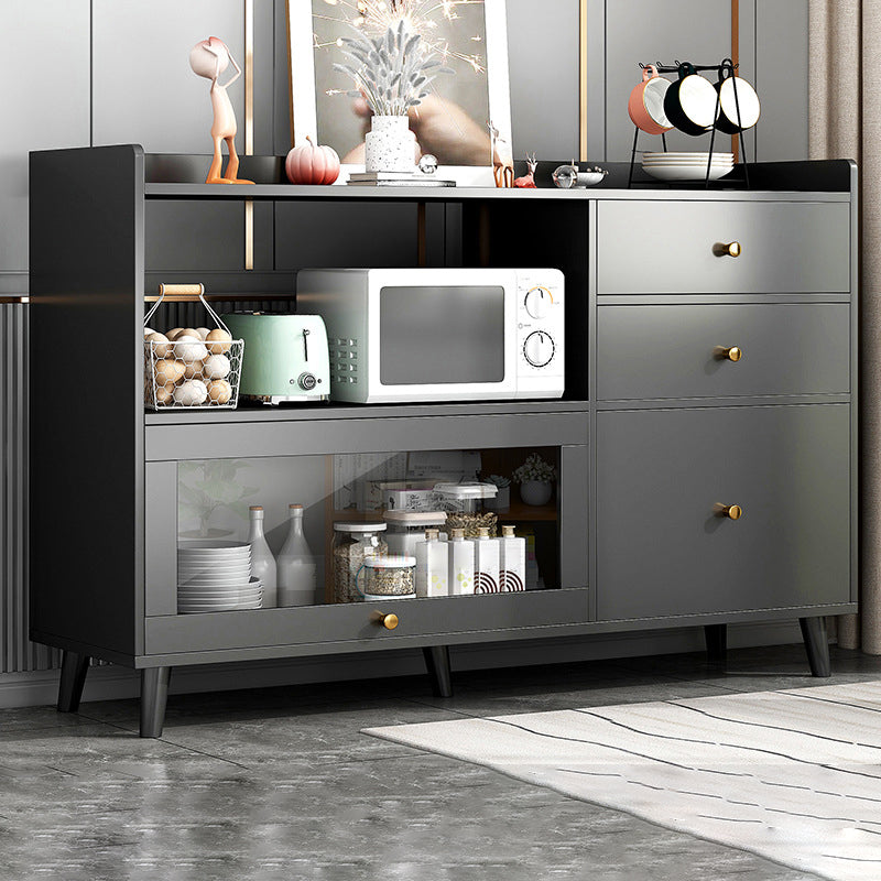 Contemporary Sideboard Cabinet with 3-Drawers One Door Engineered Wood Kitchen Cabinets 47"L x 14"W x 35"H Grey Clearhalo 'buffet_sideboard' 'Buffets & Sideboards' 'furn' 'furn_buffet_sideboard' 'Furniture' 'Kitchen & Dining Furniture' 5876537