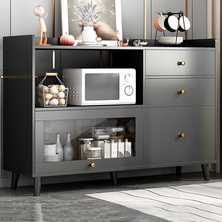 Contemporary Sideboard Cabinet with 3-Drawers One Door Engineered Wood Kitchen Cabinets 39"L x 14"W x 35"H Grey Clearhalo 'buffet_sideboard' 'Buffets & Sideboards' 'furn' 'furn_buffet_sideboard' 'Furniture' 'Kitchen & Dining Furniture' 5876544